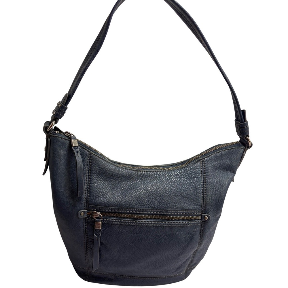 Vtg Sequioa The Sak Navy Blue Pebbled Genuine Leather Hobo Shoulder Bag